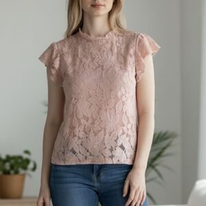 H&M pastel rose lace top victorian high neck